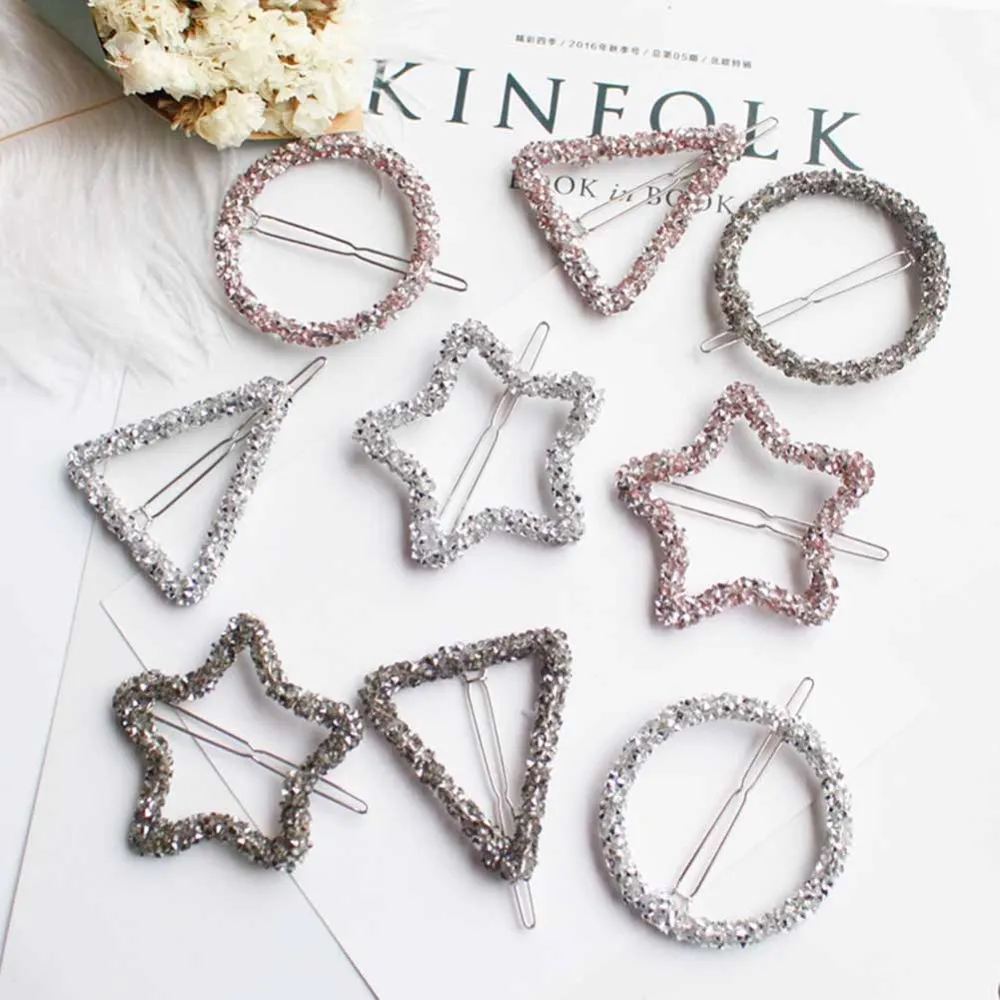 

New Girls Fashion Personality Simple Rhinestone Bangs Clips Hair Clip Geometric Bobby Pins Women Hairpin Hair Accessories
