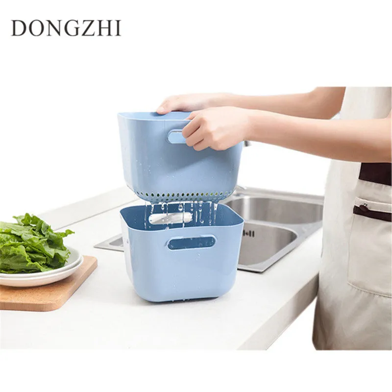 

2 Pcs/Set Multifunctional Plastic Colanders & Strainers Wash Fruit Vegetable Basket Kitchen Accessories Fruit Pans Tools FT034