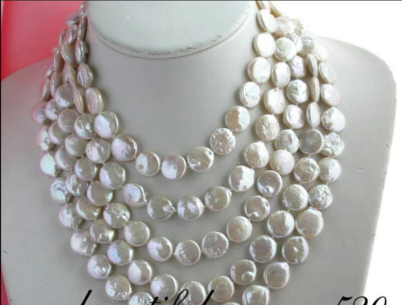 

FREE SHIPPING ******* z1978 long 100" 14mm coin white freshwater pearl necklace