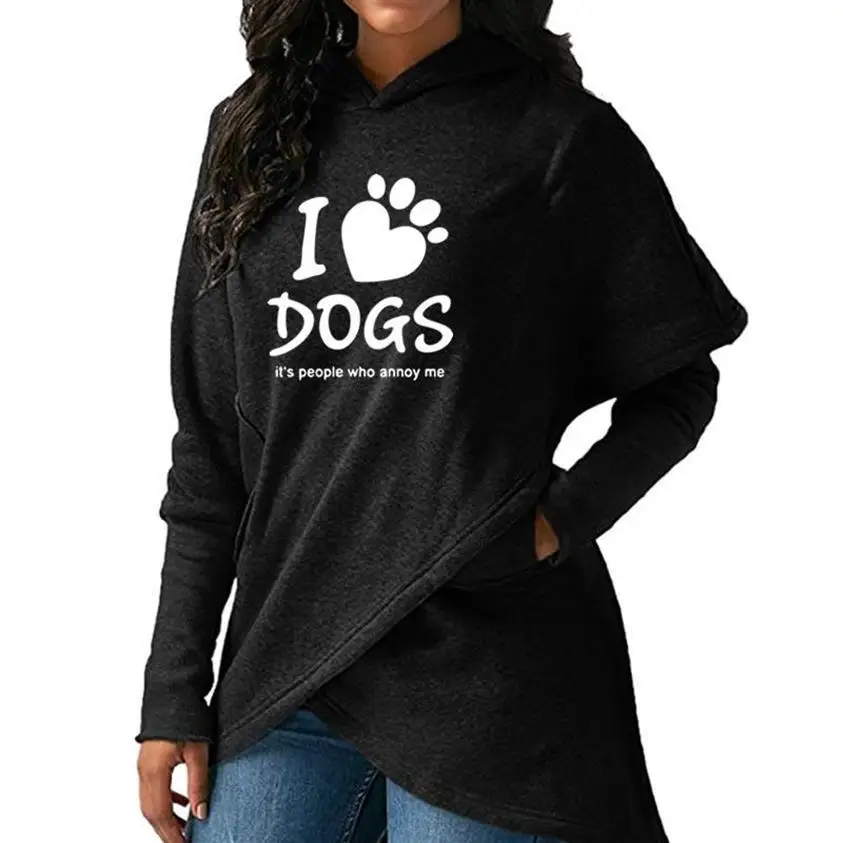 Hoodies For Women I LOVE DOGS Letters Print Kawaii Sweatshirts Femmes Tops Hoody Print Girls Casual Comfortable Hoodies And