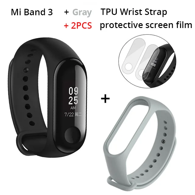 Глобальная версия Xiaomi mi Band 3 умный Браслет mi Band Водонепроницаемый дисплей mi band 3 монитор сердечного ритма фитнес-трекер - Цвет: Add Grey Strap