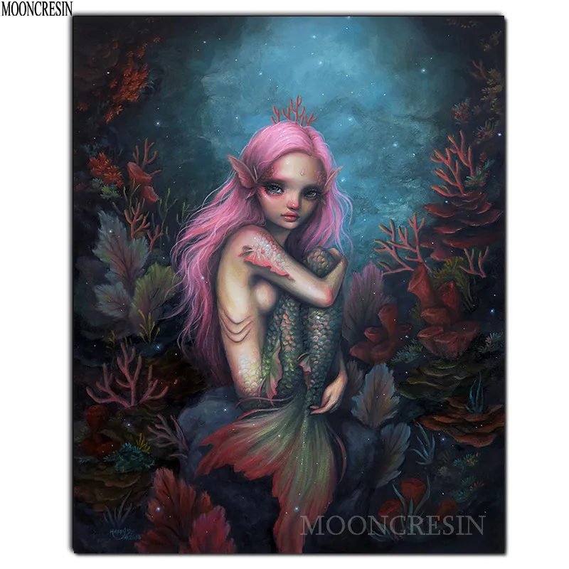 

Diy Diamond Painting Cross Stitch Mermaid On The Seabed Needlework Diamond Embroidery Full Round Mosaic Decoration Resin Sticker