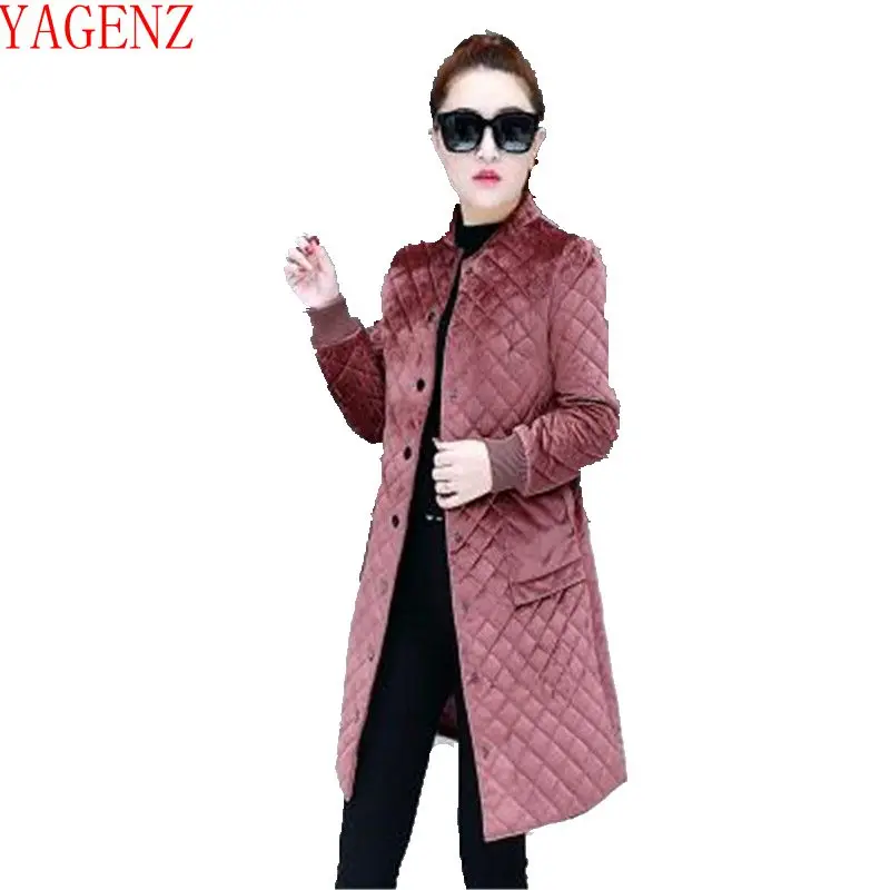 

Young Women Winter jacket Medium length New Warm Gold velvet cotton clothes coat Korea Large size Women Thin Elegant Tops 862