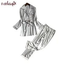 Fdfklak, высокое качество, женская пижама, комплект, длинный рукав, шелк, сатин, пижама, для женщин, Повседневный, Спортивный костюм, женская одежда для сна, пижама, костюм