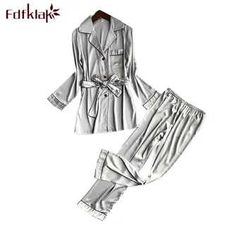 

Fdfklak High Quality Women Pajamas Set Long Sleeve Silk Satin Pyjamas Women Casual Tracksuits Lady's Sleepwear Pijamas Suit
