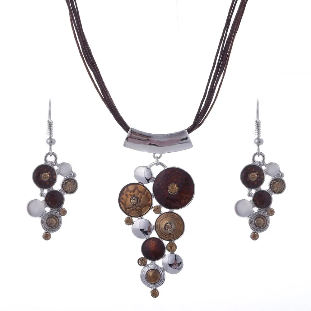 Изящные ювелирные наборы, новая мода, заполненные серебром, 4 цвета, цепочка с веревкой, геометрическое многослойное ожерелье, серьги, ювелирный набор для женщин