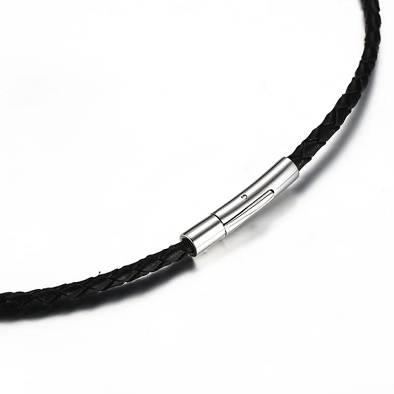 BLACK BRAIDED LEATHER  CORD ROPE GREEK CHAIN NECKLACE STAINLESS STEEL CLASP 