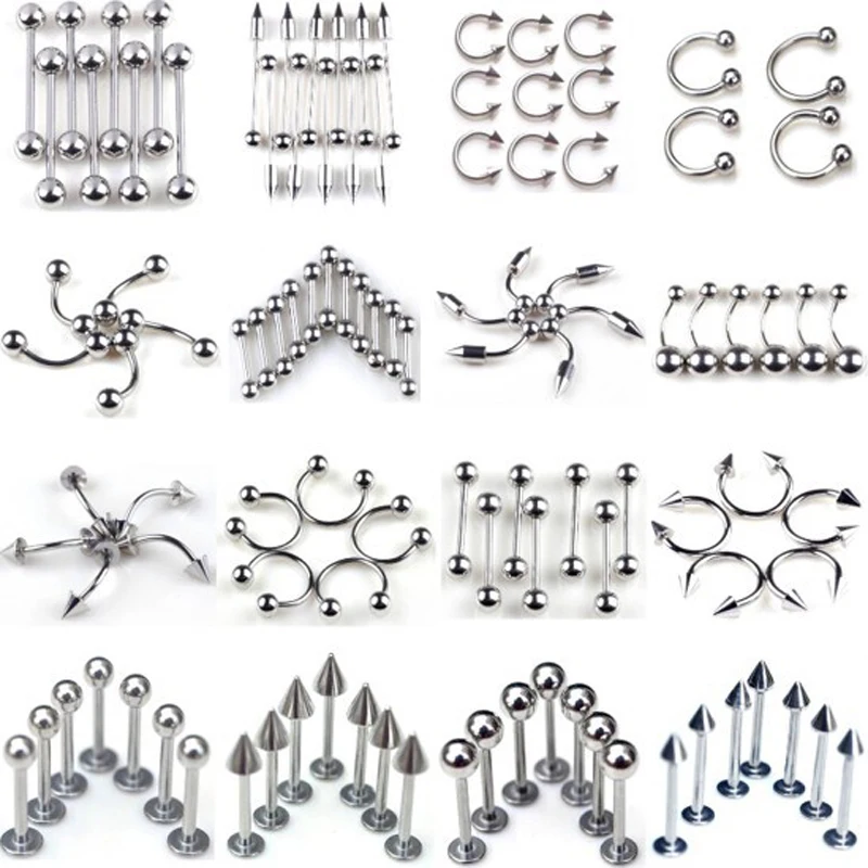 

5Pcs Silver Color 316L Stainless Steel Barbell Tongue Rings Labret Nipple Bar Ring Women Men Body Piercing Jewelry Accessories