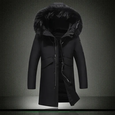Зимнее Мужское пальто из 90% белого утиного пуха, деловые мужские пальто, мужская куртка-пуховик, мужское плотное теплое пальто высокого качества, размер M-4XL - Цвет: Черный