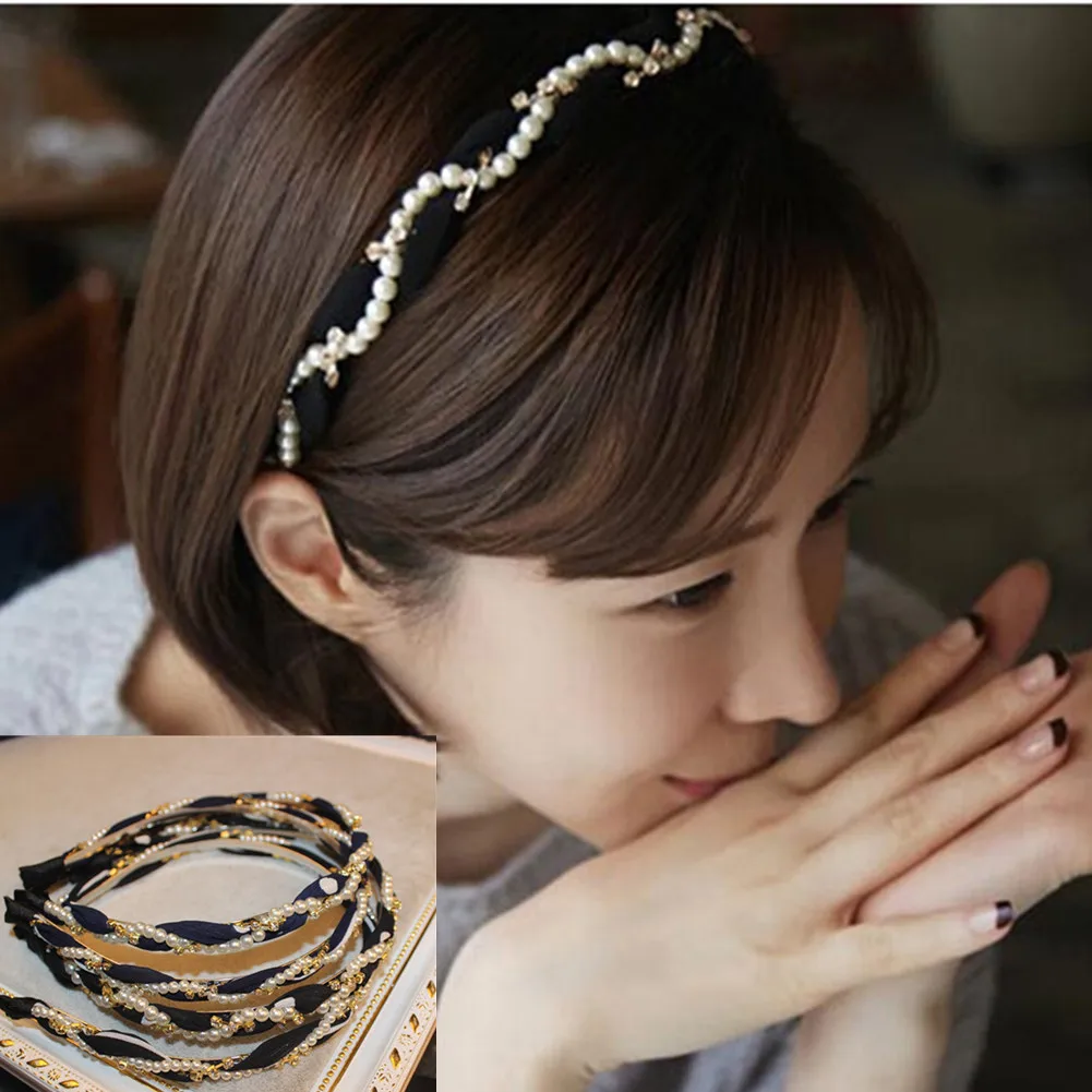 

1Pcs Female Fashion Korean version Hairband Accessories Ladies Pearl Chiffon Hair Hoop Women Elegant Headscarf Headwear