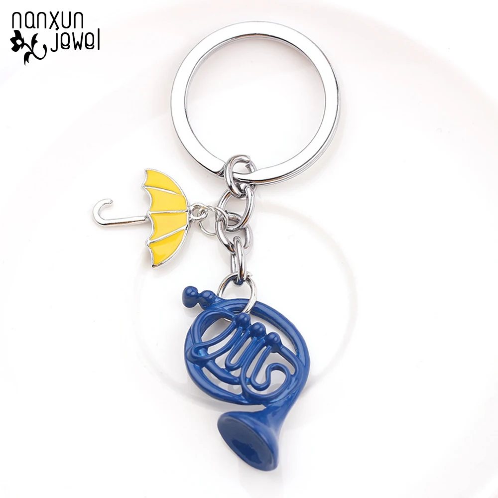 

How I Met Your Mother Key chain Enamel Blue Horn umbrella pendant TV Series keychain women men key holder key ring gifts