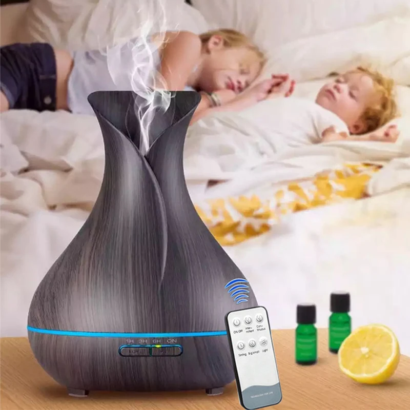 

550ML Aroma Essential Oil Diffuser Ultrasonic Air Humidifier With Remote Control Aromatherapy Diffuser Wood Grain Aroma Diffuser