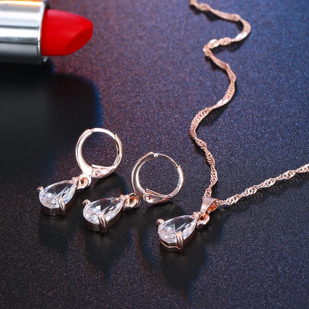 IPARAM модные свадебные комплекты ювелирных изделий ожерелье серьги комплект из розового золота цвет женщин сердце кулон ожерелье CZ Кристалл ювелирные изделия