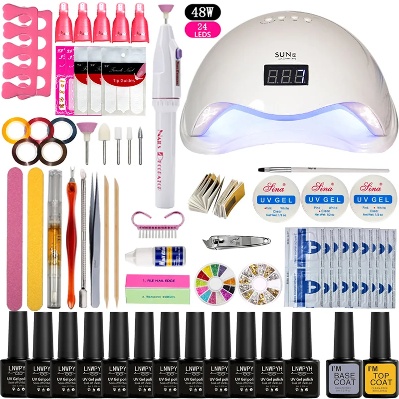 

36/48/54W UV LED lamp 12pcs Nail Gel Polish Kit Soak Off Manicure Tools Set electric Nail drill For Nail Art Tools
