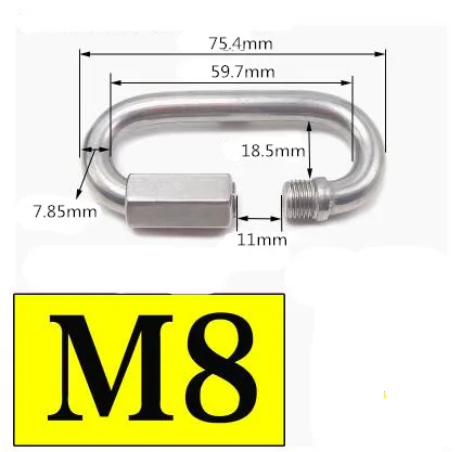 Безопасная Пряжка из нержавеющей стали с гайкой, карабин, крючок, застежка, карабин, брелок для ключей, кольцо для альпинизма, похода, аксессуары - Цвет: M8
