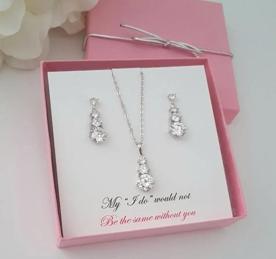 

personalize Cubic Zirconia bridesmaid Pendant Earrings necklace Jewelry sets maid of honor mother of the bride Jewellery Gifts