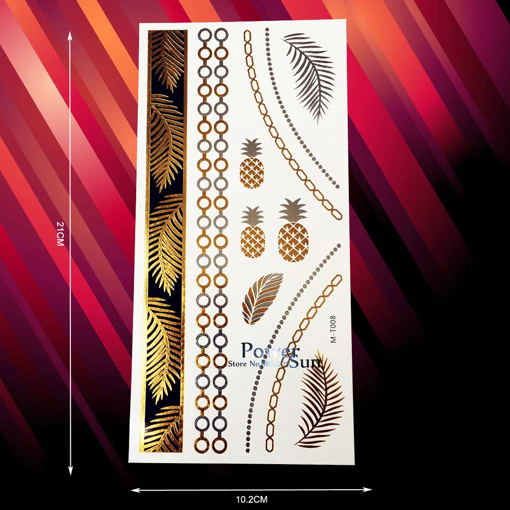 

25 Styles Summer Style Flash Gold Tattoo Pineapple Coconut Palm Leaf Bracelet Design Waterproof Temporary Tattoo Sticker Chains