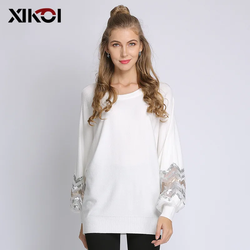 XIKOI Autumn Winter 2018 Women Sweaters And Pullovers Sexy Lantern Sleeve Knitted Sweater Pullover Female Loose Women jumpers XIKOI Autumn Winter 2018 Women Sweaters And Pullovers Sexy Lantern Sleeve Knitted Sweater Pullover Female Loose Women jumpers