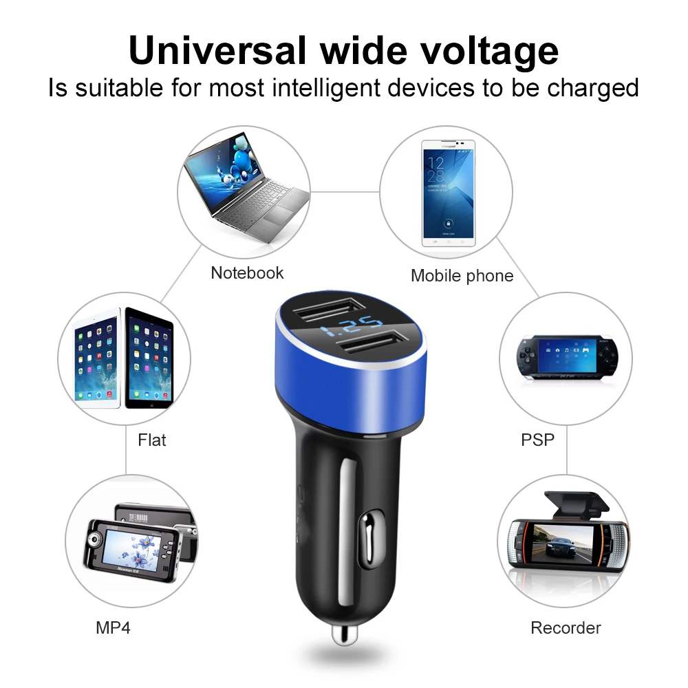 Автомобильное зарядное устройство 5 В 2 1 А USB со светодиодным экраном|5v 2.1a|charger
