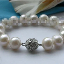 " из натуральной 13 мм белый круглый жемчуг браслет# f1376! Благородный стиль Природный тонкой jewe Быстрая