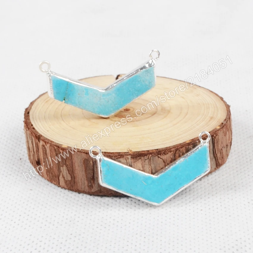 Boomerang Shape Blue Howlite Turquoise Silver Plated Necklace Connector Beads Double Bails Making Jewelry S0868