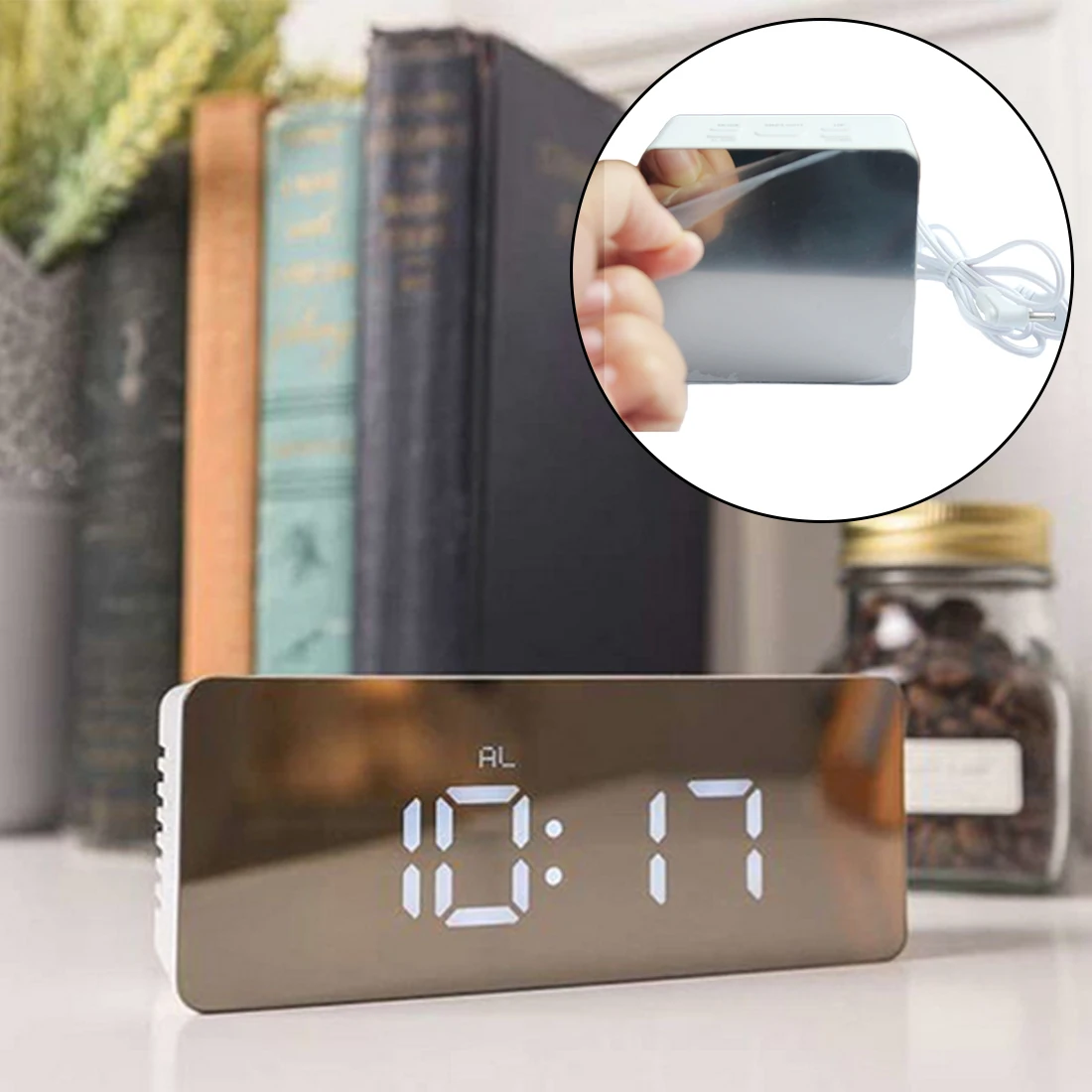  Square Rectangle Digital Mirror LED Alarm Clock Night Lights Thermometer Wall Clock Wake Up Lamp Mu