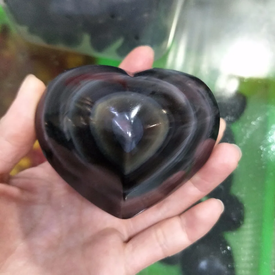 Dhxsw Big Size Colorful Rainbow Obsidian Heart Healing Crystals