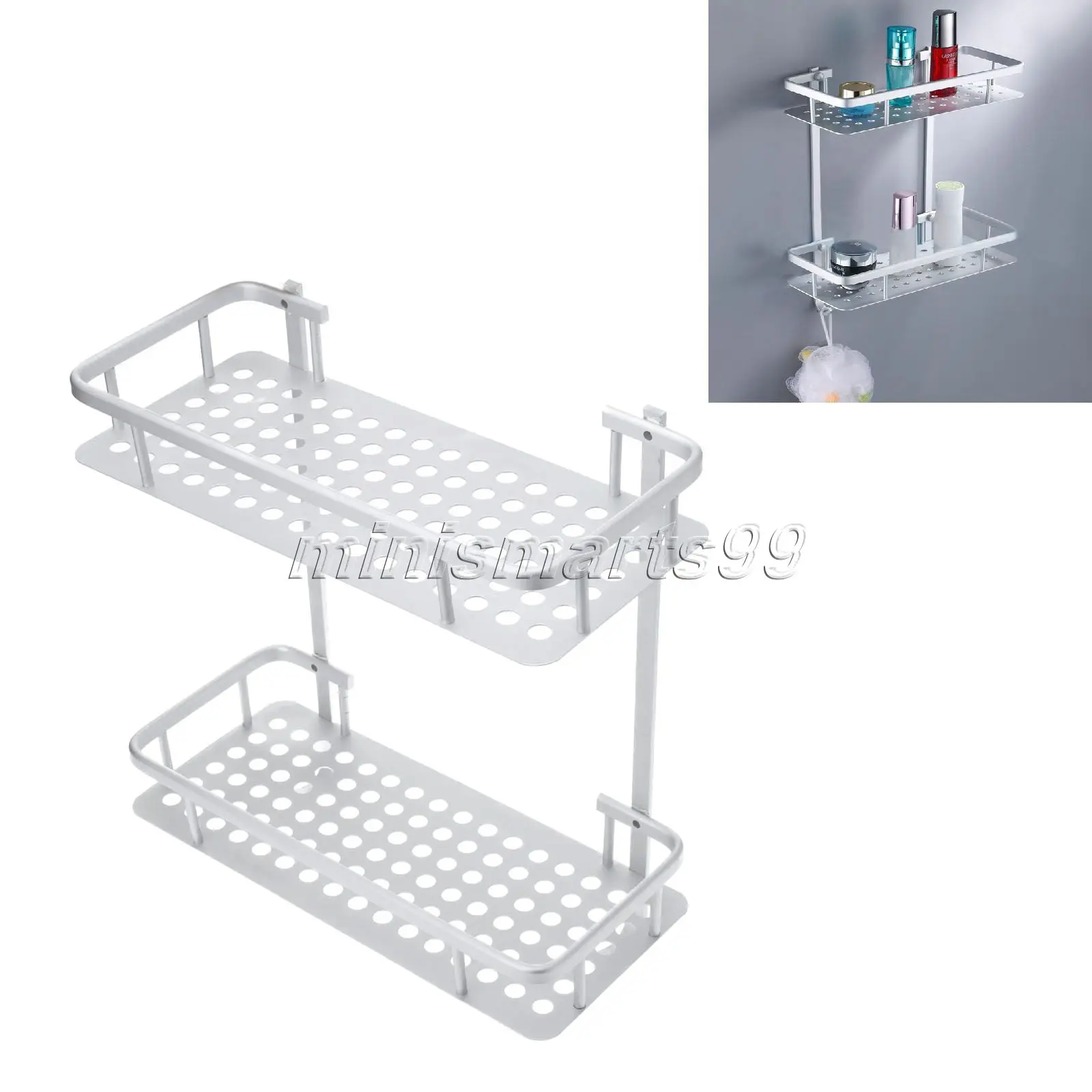 Aluminum Double Wall Corner Shower Shampoo Soap Cosmetic Storage