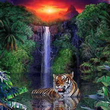 Животное тигр значок с вышивкой в виде ромба на заказ живописный водопад Алмаз Картина Полная площадь eigen foto eid mubarak Рождественский Декор