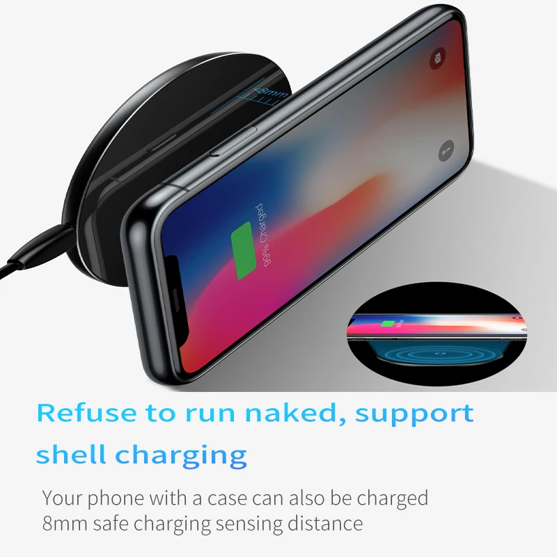 Baseus 10 W تشى شاحن لاسلكي لوحة شحن لاسلكي سريع ل فون X 8 7 سامسونج غالاكسي S9 S8 note8 الهاتف المحمول وسادة الشاحن