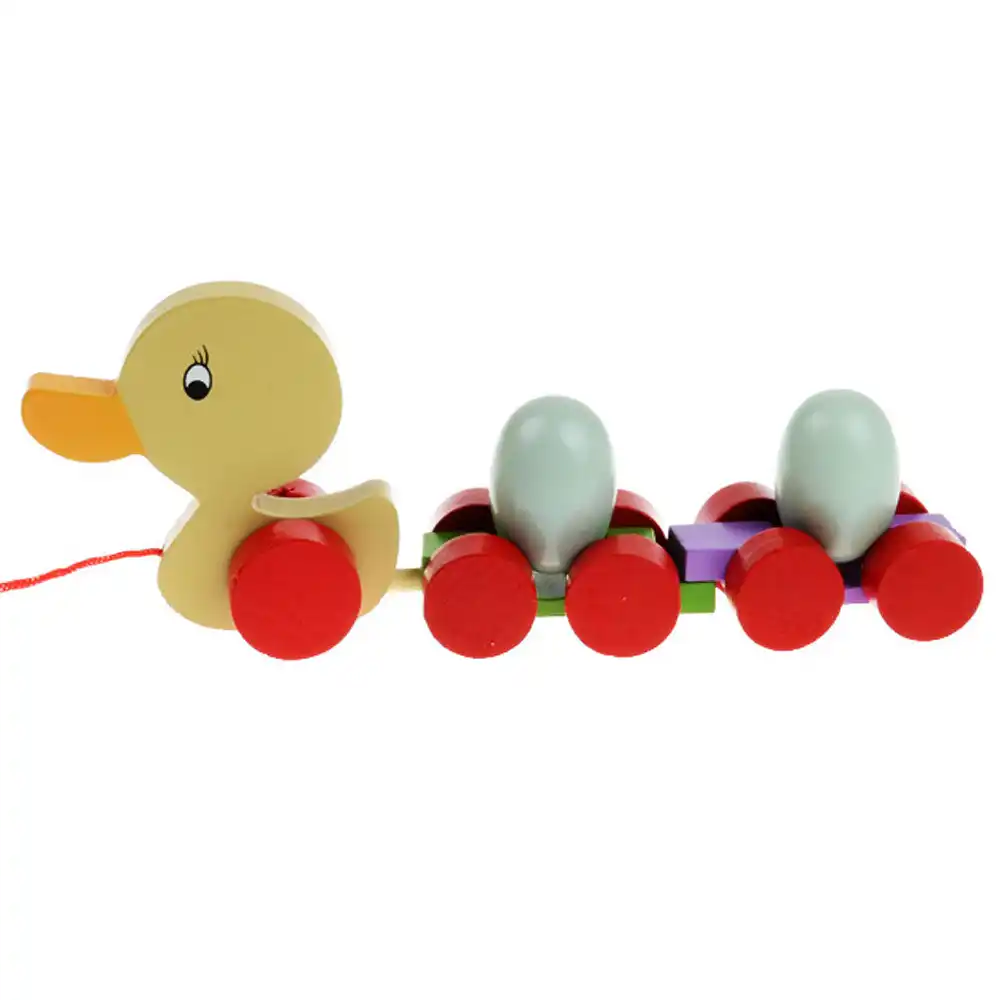 wooden toy duck on wheels