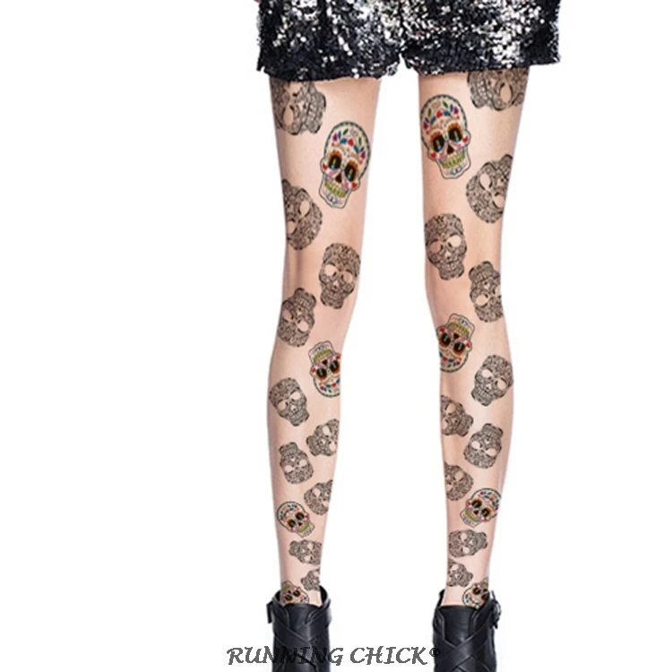 Цветные чулки с принтом черепа женские колготки|pantyhose women|pantyhose printedpantyhose color |