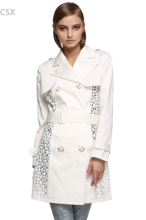 

MwOiiOwM Spring Coat Solid Long Double-Breasted Trench Coat for Women Fashion Gabardina Mujer Trench with Belt Multi Size
