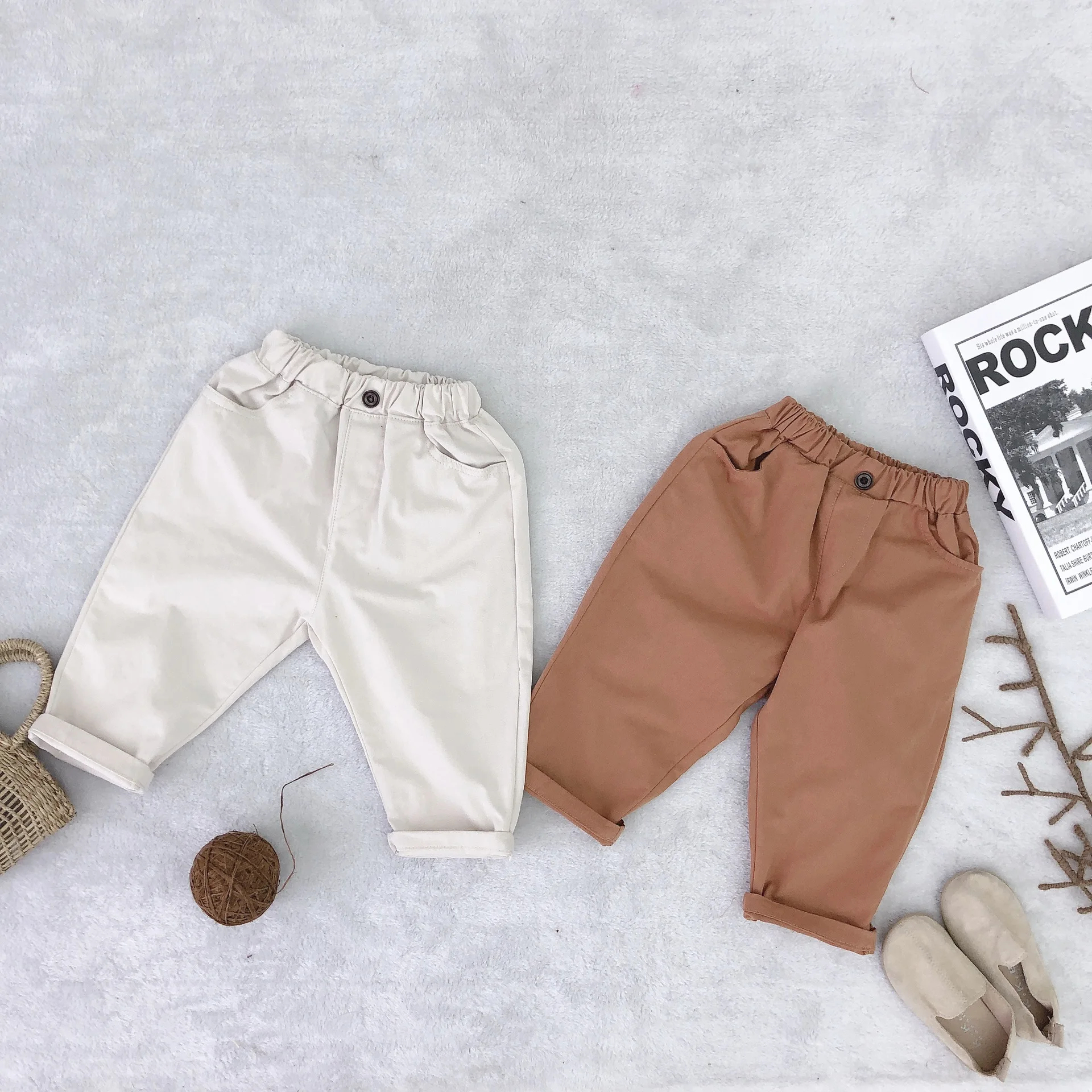 

Spring 2019 kids cotton loose casual pants Korean style baby boys girls all-match solid color trousers