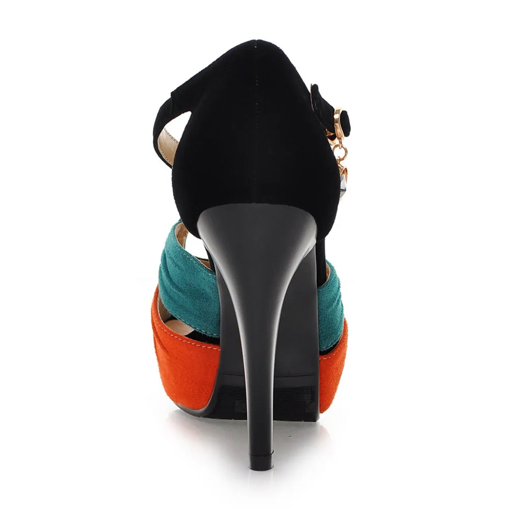 KARINLUNA/ г. Новая Брендовая обувь на тонком высоком каблуке флоковые туфли на платформе с ремешком и пряжкой женские Повседневные Вечерние пикантные Летние босоножки