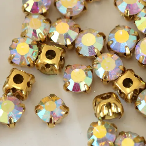Круглые стразы серебристой и золотой формы с кристаллами/кристаллами AB стеклянные блестящие стразы для свадебного платья B1157 - Цвет: Gold-claw-Crystal-AB