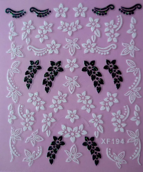 Черный 3D Цветочный дизайн переводные наклейки для ногтей переводные наклейки для леди и женщин инструменты для маникюра наклейки для ногтей XF194