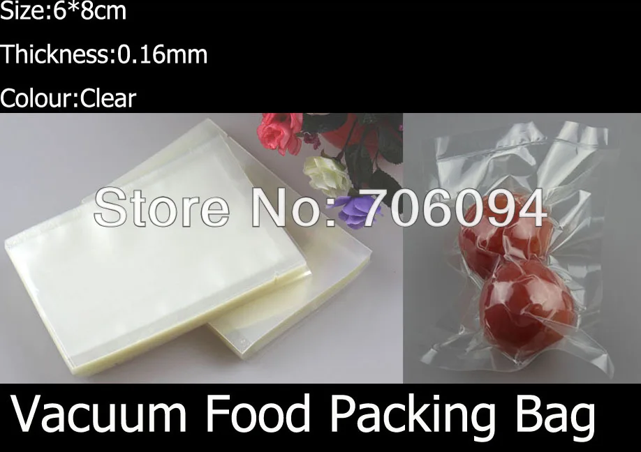 6*8cm,200pcs/lot,food grade clear plastic vaccum food packing Bags,Food