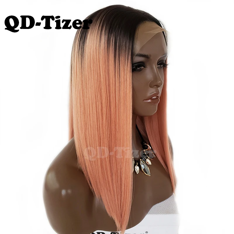 QD Tizer розовый короткий прямой синтетический парик фронта шнурка Короткие Lob