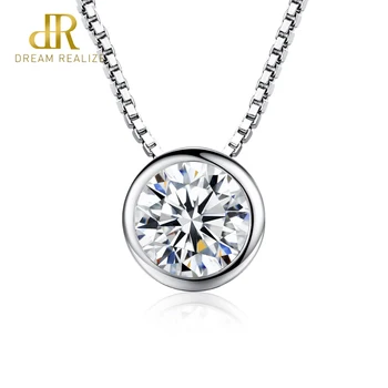 

DR Brand Charm 1 Carat Zircon Stone Pendant 925 Silver Box Chain Necklace for Women Simple Classic Silver Jewelry Gift