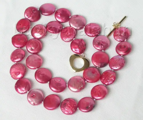 

17" 12mm wine red coin fastener freshwater pearls necklace j8692 ^^^@^Noble style Natural Fine jewe FREE SHIPPING