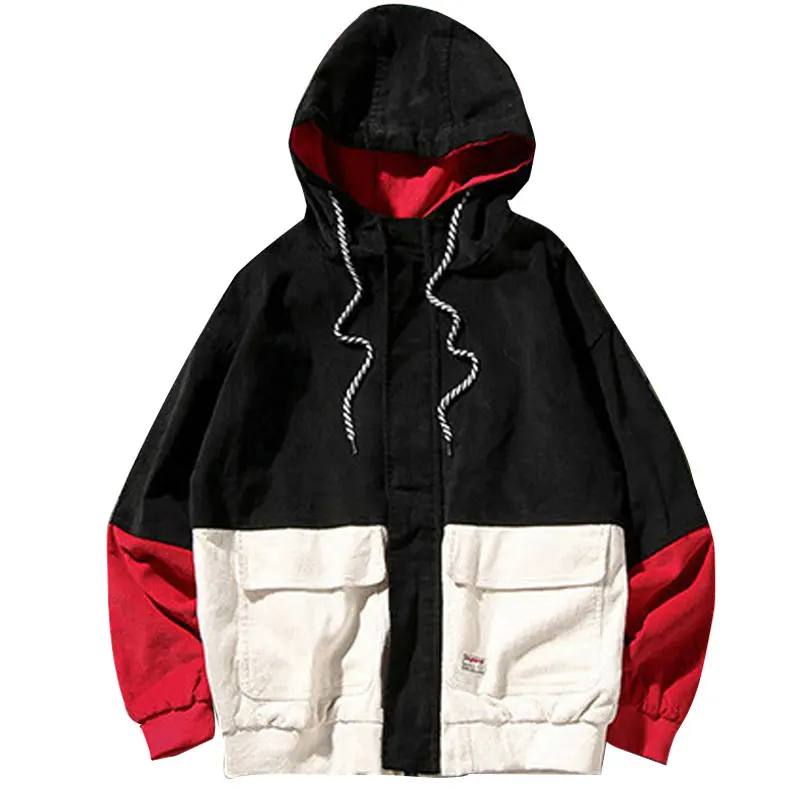 2018 Spring Color Block Jackets Patchwork Hooded Jackets Men Hip Hop Hoodies Coats Male Casual Streetwear Outerwear