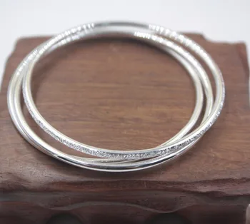 

S925 Sterling Silver Bangle Women's Girl Three Circle Shine Friend Gift Bangle 57mm Fashion Friend Gift Hot Sale
