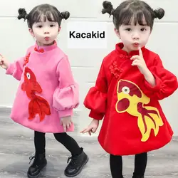 Платья с пышными рукавами для маленьких девочек, платья cheongsam, китайский новый год 2019, одежда для маленьких девочек, Новое поступление, От 1