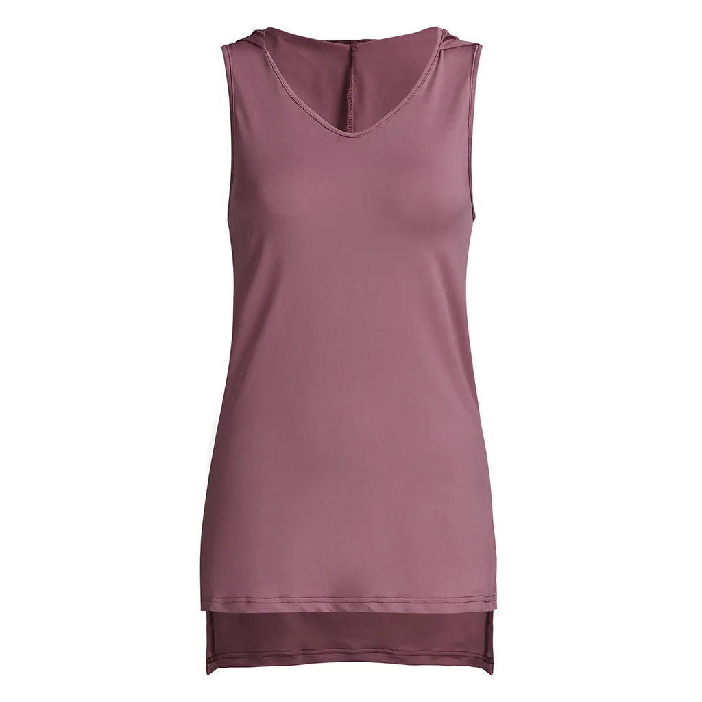 Camisetas verano mujer Женская однотонная майка без рукавов с капюшоном и разрезом пикантная Повседневная Женская свободного покроя женская одежда 40