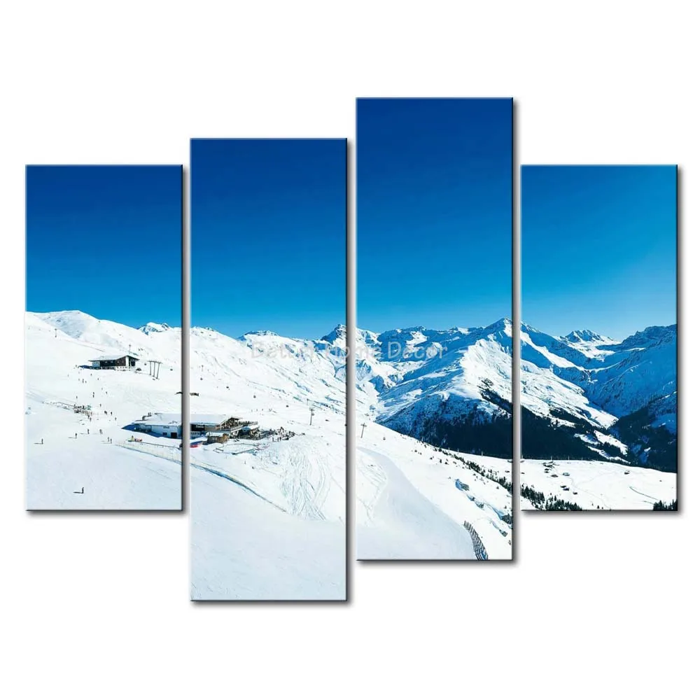 3 Piece Wall Art Painting Ski Resort In Winter Picture Print On Canvas
