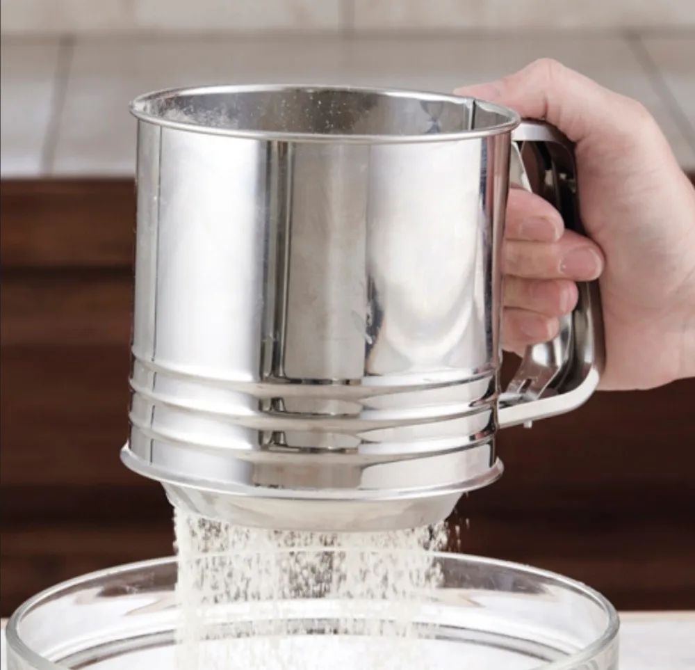 

Stainless Steel Cup Powder Manual Flour Sieve Cup Mesh Flour Sifter Strainer Double Layer 3cup 5cup Baking Pastry Tools