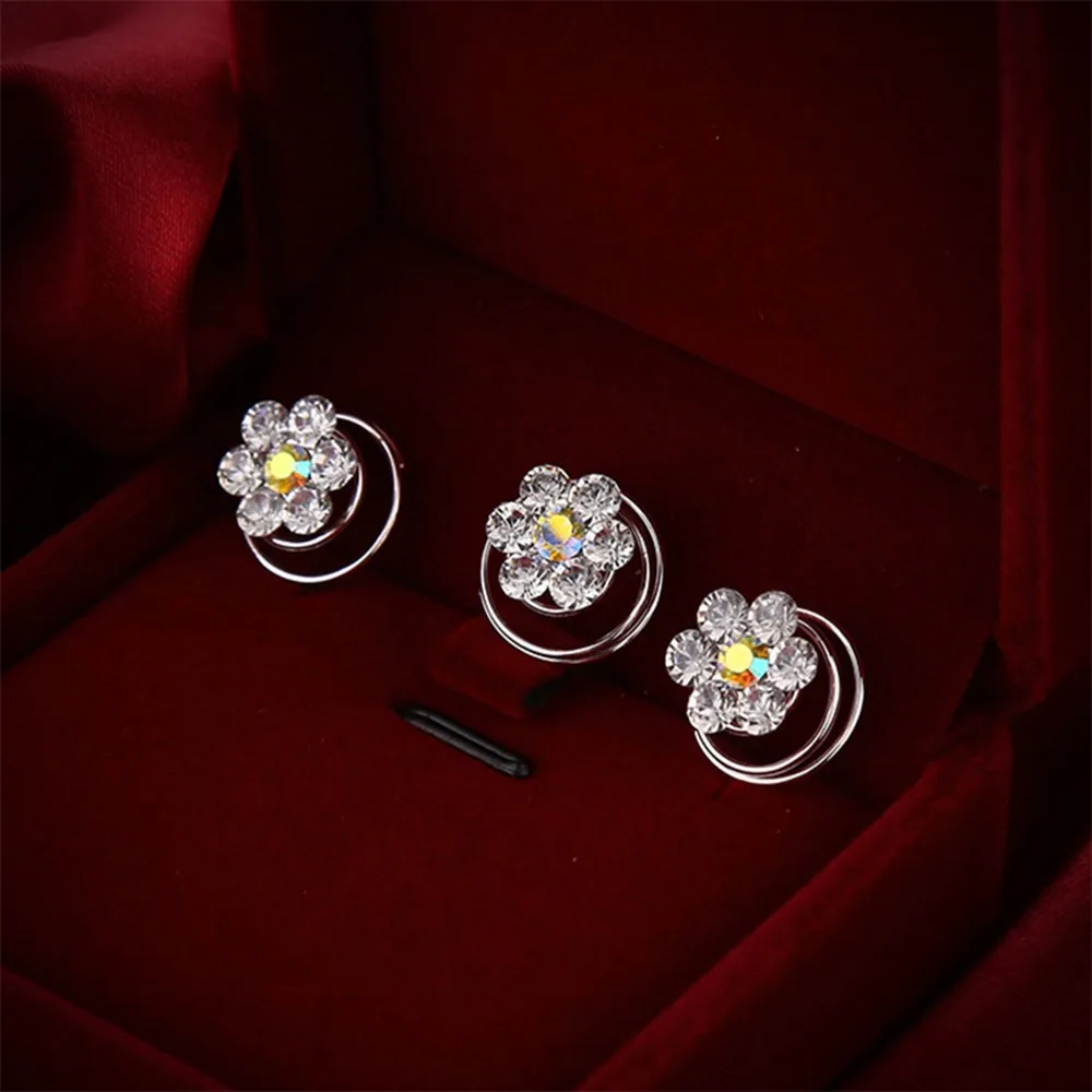 

Hot Selling New Fashion Women Clear Crystal Swirl Hair Twists Coils Spirals Ornaments Accessories Clip Beautiful Flower Shiny