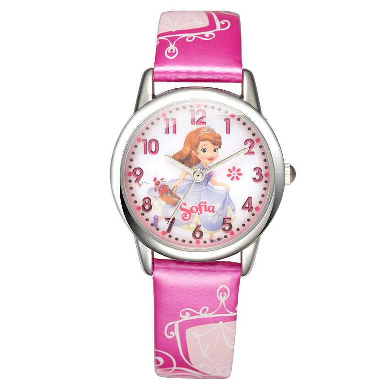 Disney оригинальные детские часы девушка кожа кварцевые часы студентов водонепроницаемый мультфильм София принцесса розовый фиолетовый