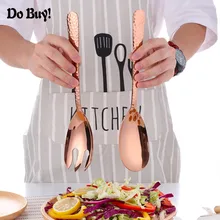 Large Salad Dinner Serving Spoons Kitchen Stainless Steel Spoon Set Red Colorful Server Fork Spoon Metal Utensils Tableware 2pcs double metal stir spoon for coffee salad dinner